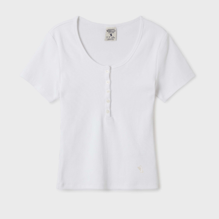 WHO.A.U – футболка Ribbed Henry Neck T-Shirt