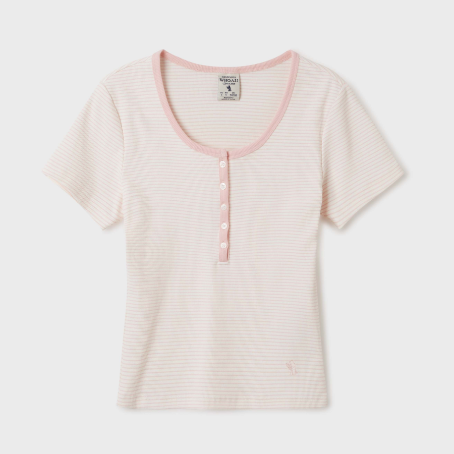 WHO.A.U – футболка Ribbed Henry Neck T-Shirt