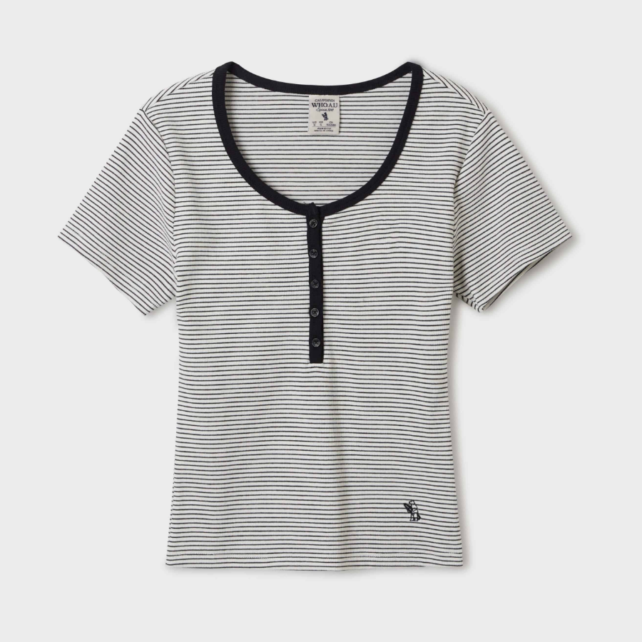 WHO.A.U – футболка Ribbed Henry Neck T-Shirt