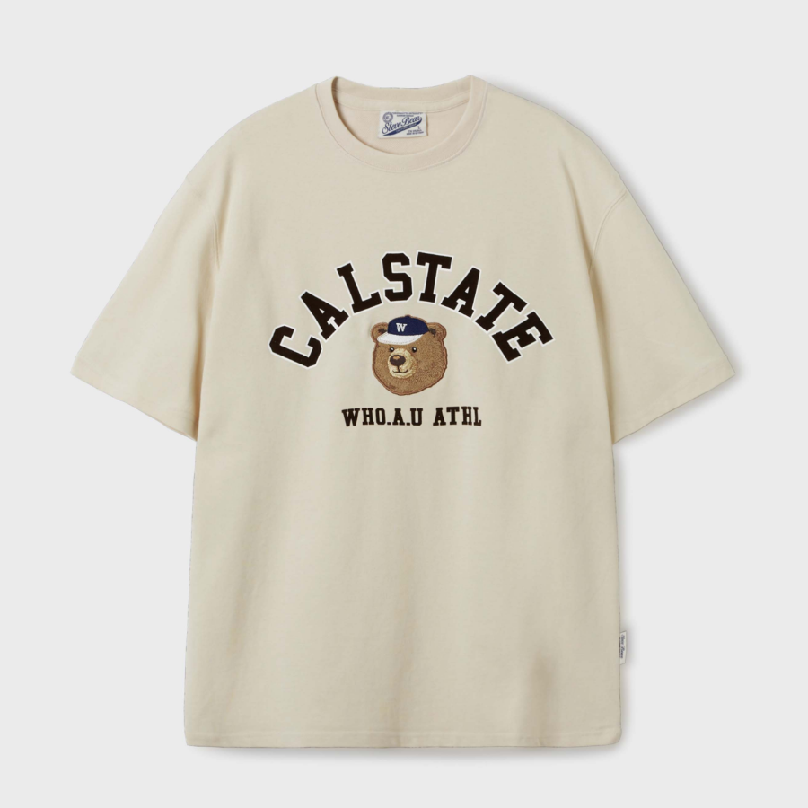 WHO.A.U – футболка Steve Campus Arch Letter T-shirt [B]