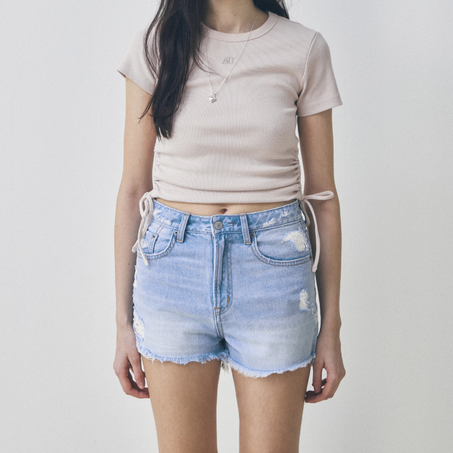 WHO.A.U — футболка Ribbed Shirring T-Shirt