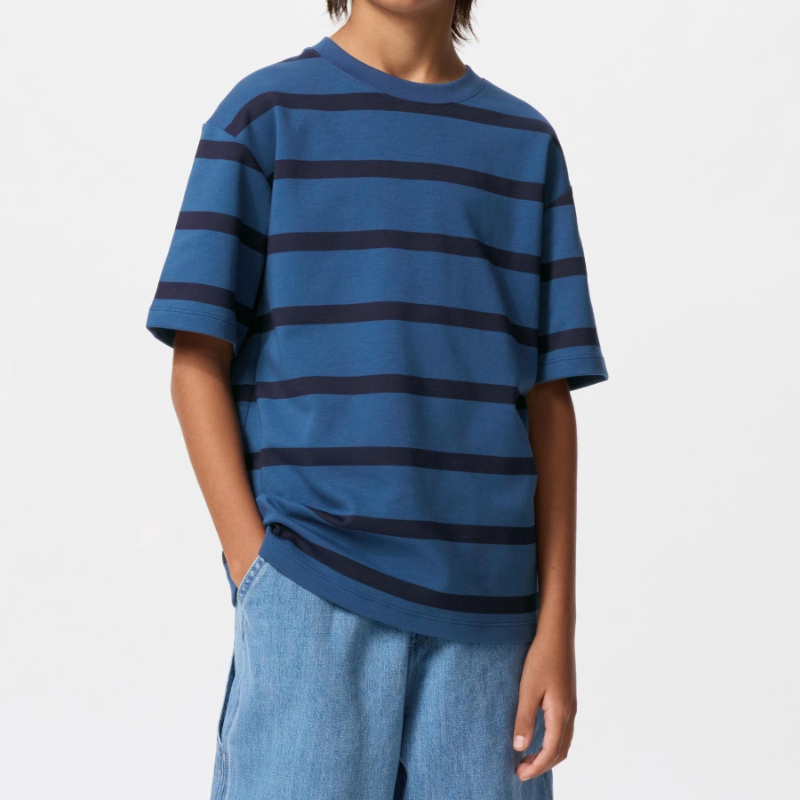 UNIQLO KIDS AIRism Cotton Stripe Crew Neck T
