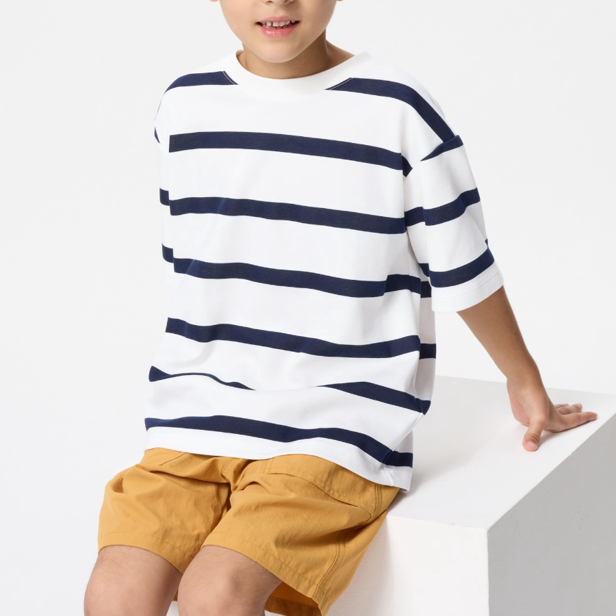 UNIQLO KIDS AIRism Cotton Stripe Crew Neck T