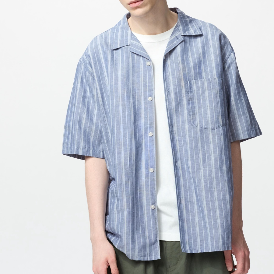 UNIQLO Cotton Linen Shirt (Short Sleeve, Stripe)