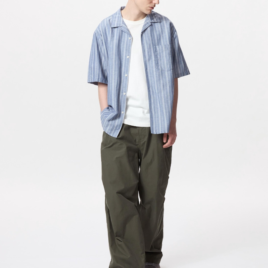UNIQLO Cotton Linen Shirt (Short Sleeve, Stripe)