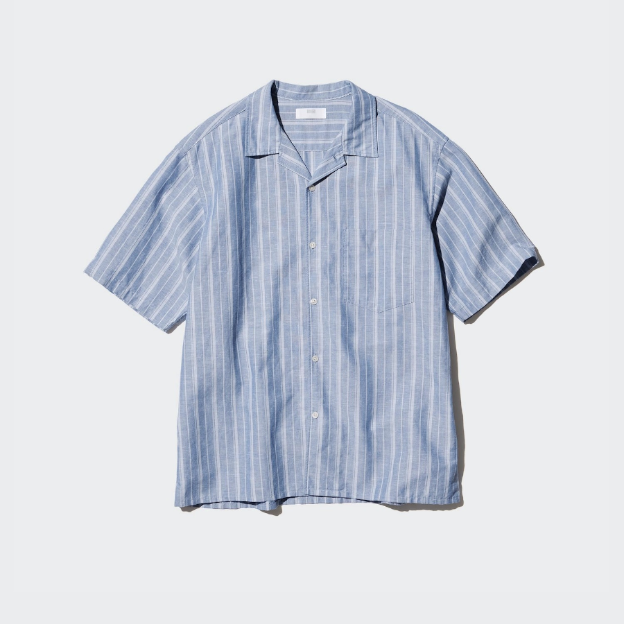 UNIQLO Cotton Linen Shirt (Short Sleeve, Stripe)
