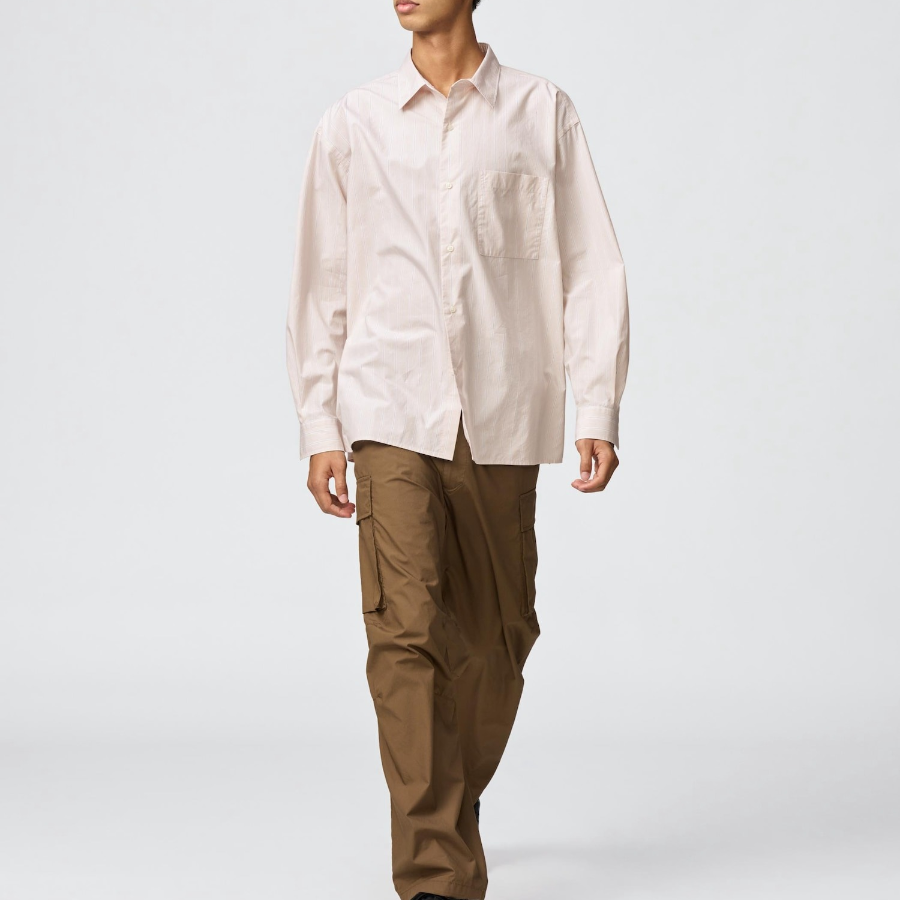 UNIQLO Broadcloth Oversized Shirt (Long Sleeve, Stripe B)