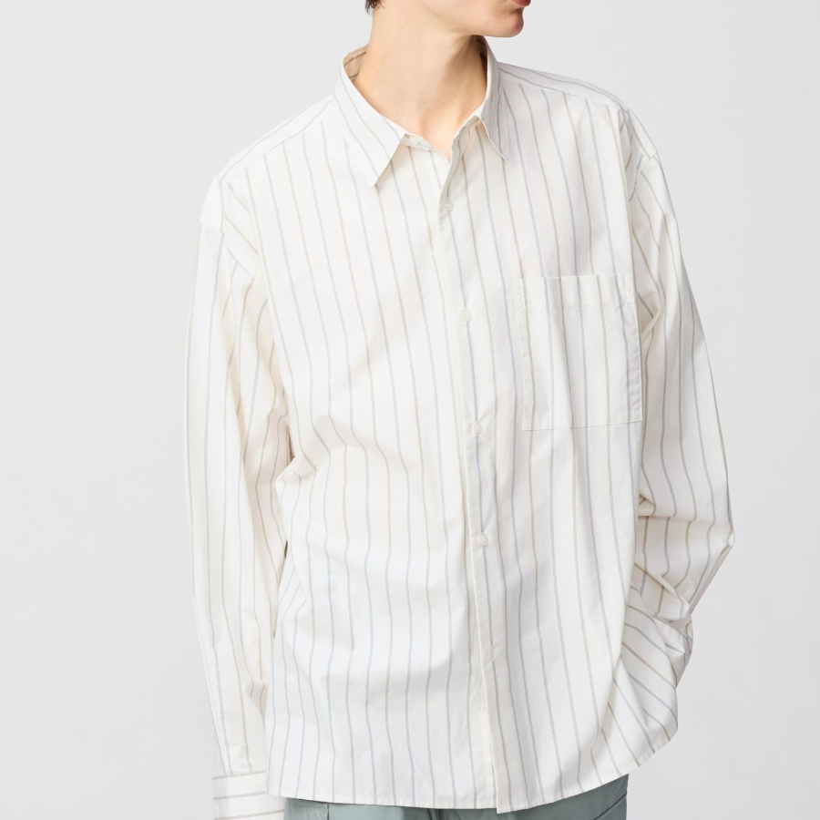 UNIQLO Broadcloth Oversized Shirt (Long Sleeve, Stripe A)