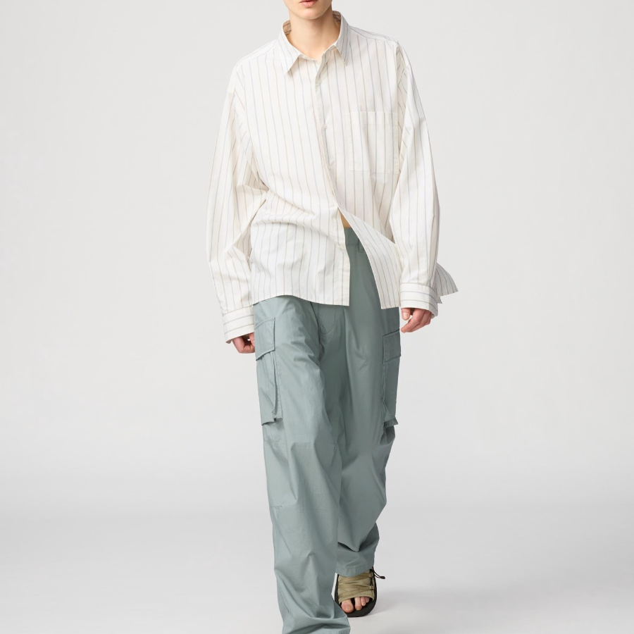 UNIQLO Broadcloth Oversized Shirt (Long Sleeve, Stripe A)