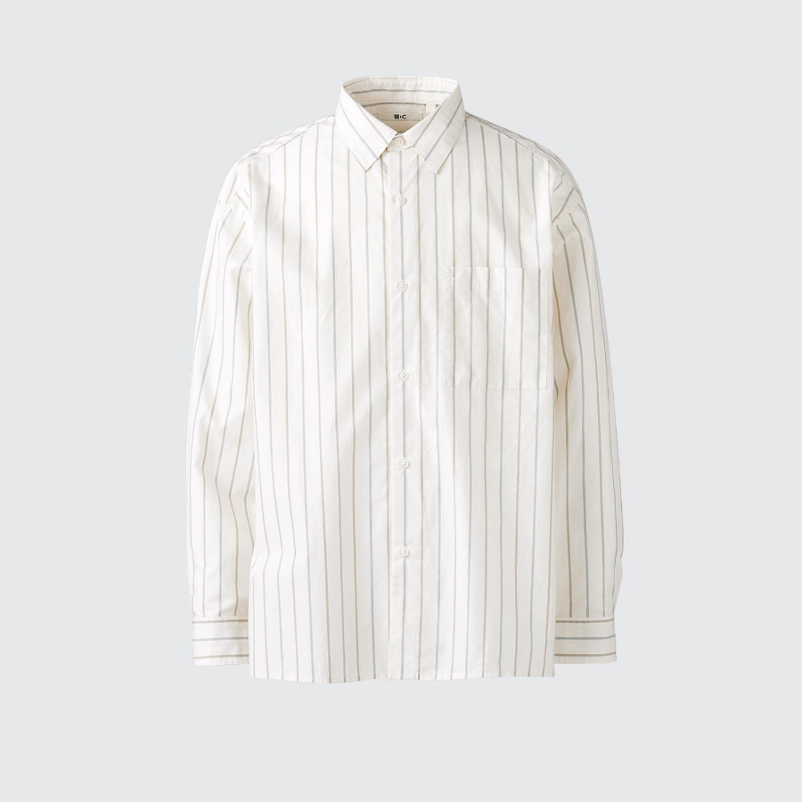 UNIQLO Broadcloth Oversized Shirt (Long Sleeve, Stripe A)