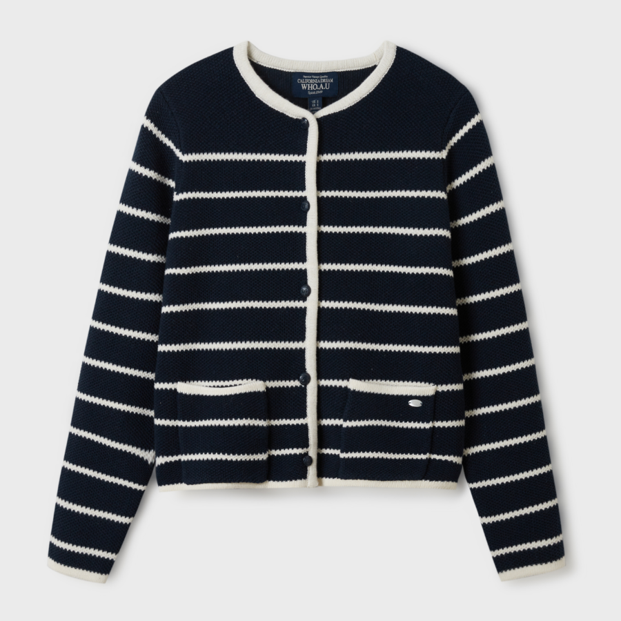 WHO.A.U — кардиган Stripe Button Outer Cardigan