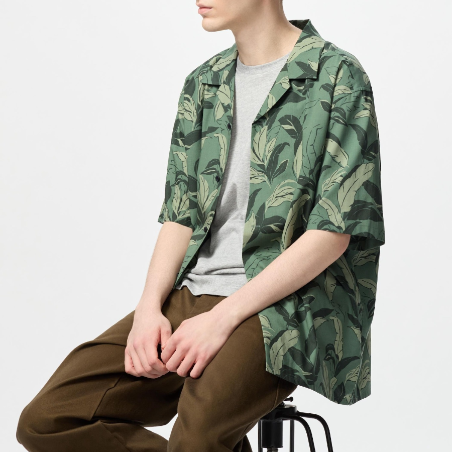 UNIQLO Modal Cotton Open Collar Shirt (Short Sleeve) Print C