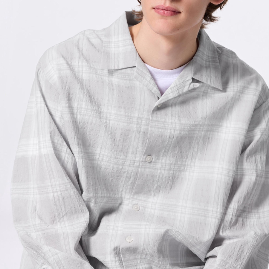 UNIQLO GU Texture Open Collar Check Shirt