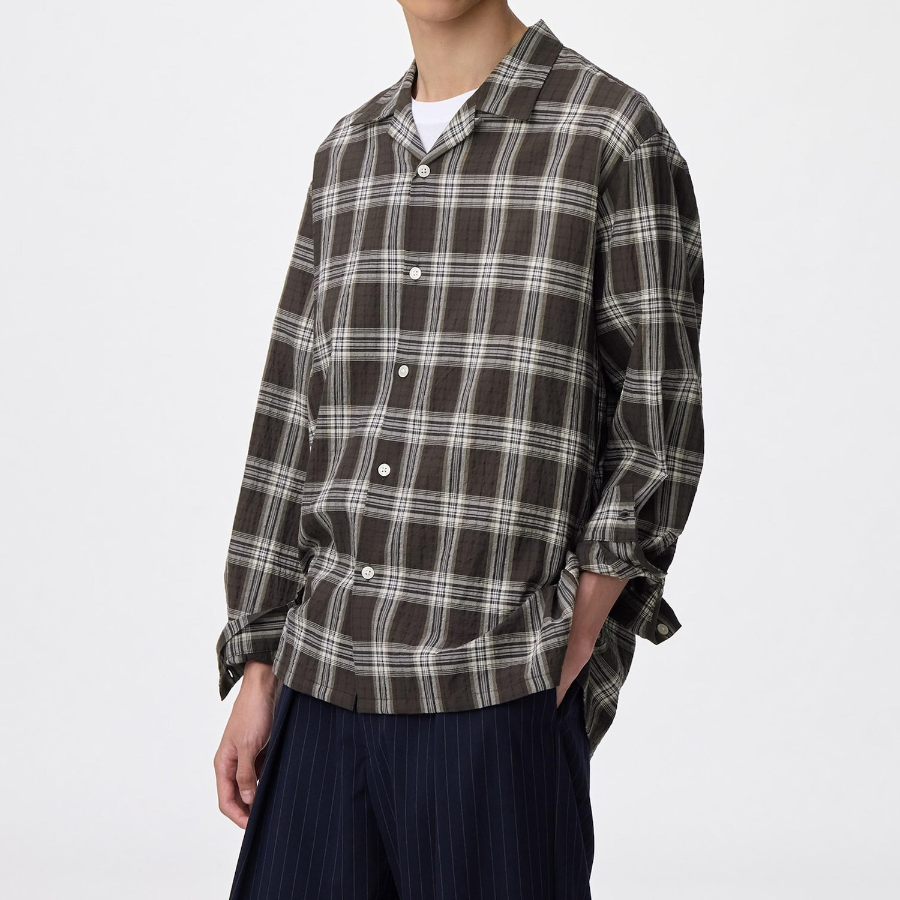 UNIQLO GU Texture Open Collar Check Shirt