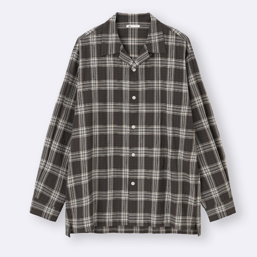 UNIQLO GU Texture Open Collar Check Shirt
