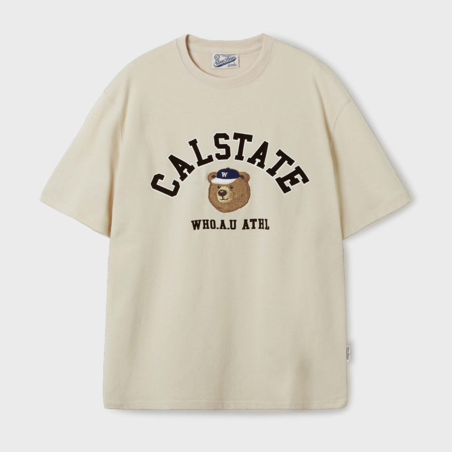 WHO.A.U Steve Campus Arch Letter T-shirt [B]