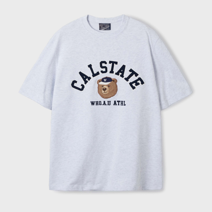 WHO.A.U Steve Campus Arch Letter T-shirt [B]