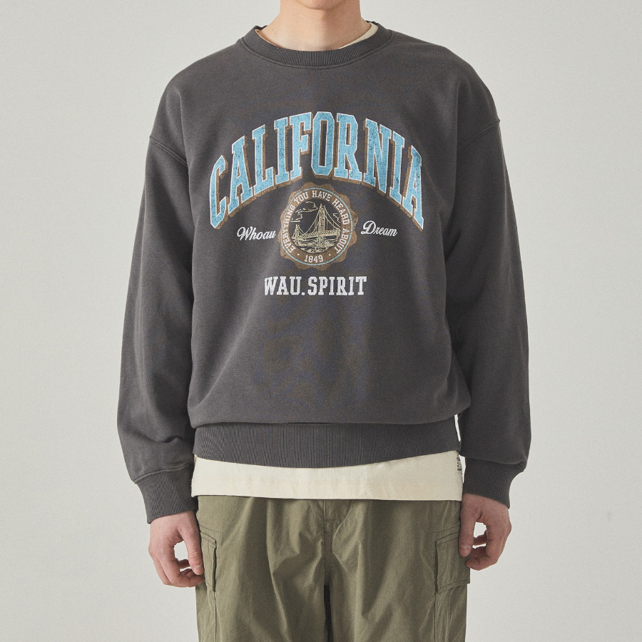 WHO.A.U Garment Dyed Graphic Sweatshirt