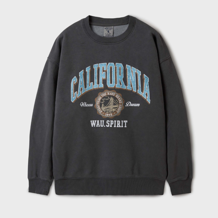 WHO.A.U Garment Dyed Graphic Sweatshirt