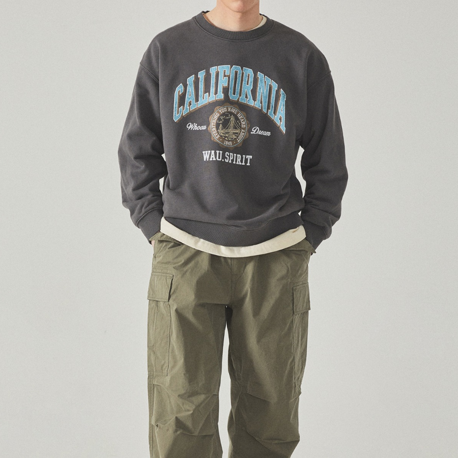 WHO.A.U Garment Dyed Graphic Sweatshirt