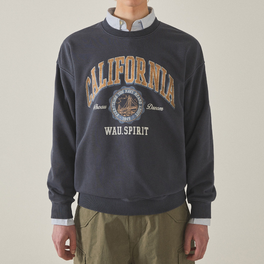 WHO.A.U Garment Dyed Graphic Sweatshirt