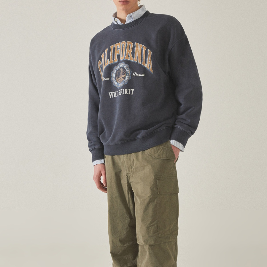 WHO.A.U Garment Dyed Graphic Sweatshirt