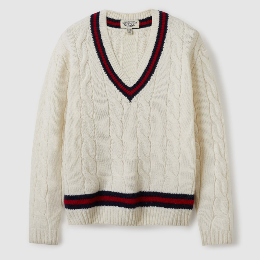 WHO.A.U Tilden V-neck Cable Sweater
