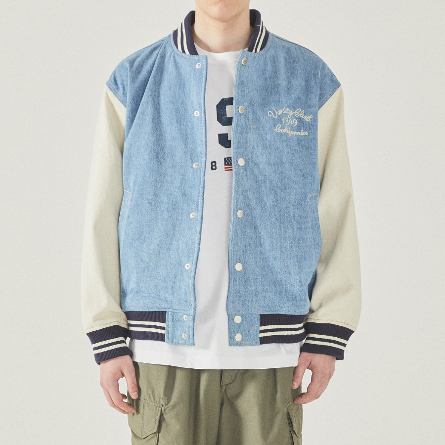WHO.A.U Denim Varsity Jacket