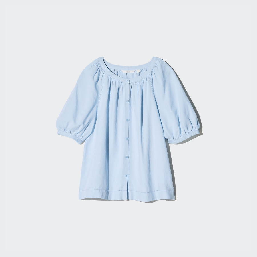 Uniqlo – блузка Linen Blend Volume Sleeve Blouse (короткий рукав)