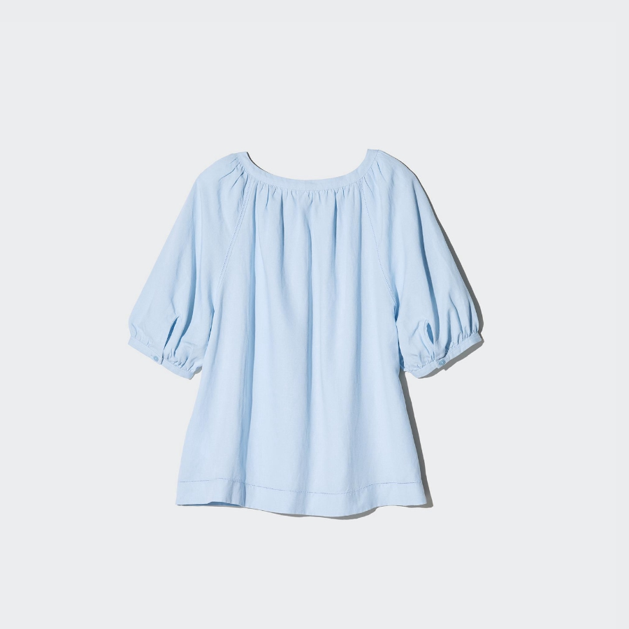 Uniqlo – блузка Linen Blend Volume Sleeve Blouse (короткий рукав)