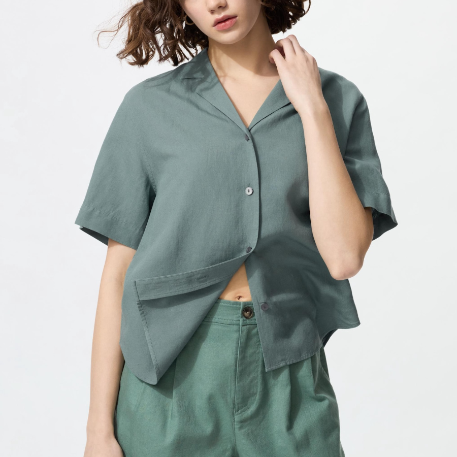 Uniqlo – рубашка Linen Blend Open Collar Shirt