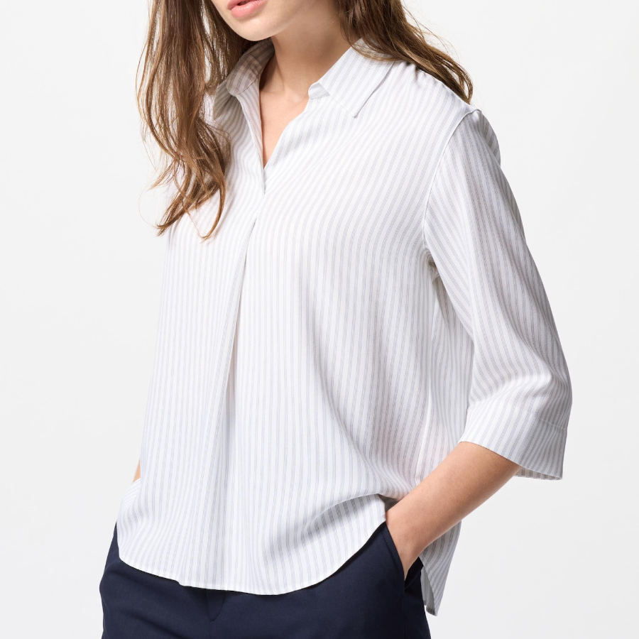 Uniqlo – блузка RAYON SKIPPER COLLAR BLOUSE (STRIPE)