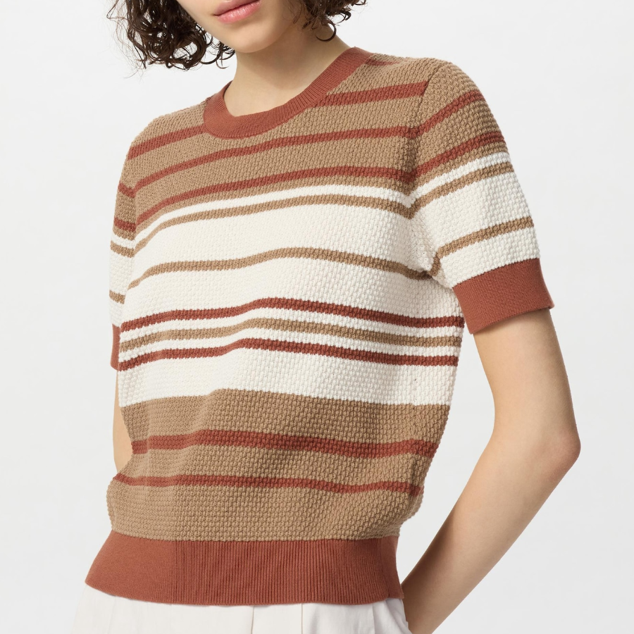 Uniqlo – свитер Cotton Popcorn Sweater (Short Sleeve, Stripe)