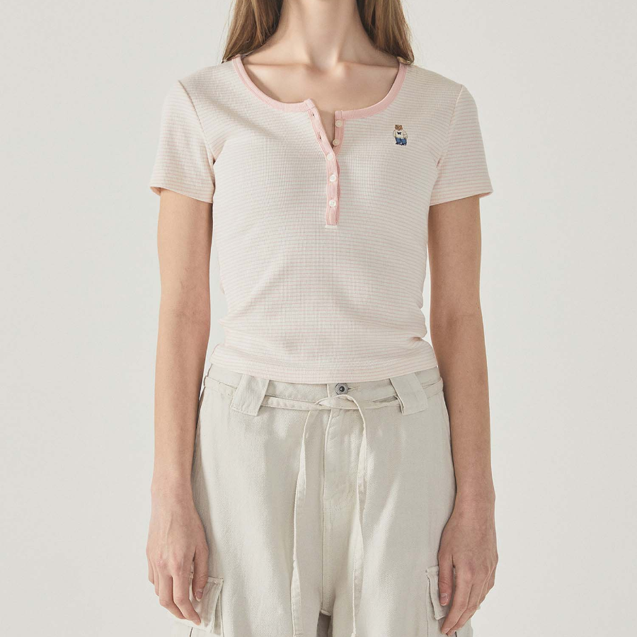 WHO.A.U — футболка Steve Ribbed Henry Neck T-Shirt[B]