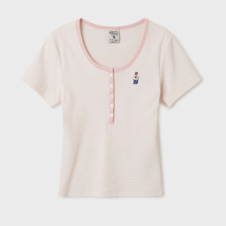 WHO.A.U — футболка Steve Ribbed Henry Neck T-Shirt[B]