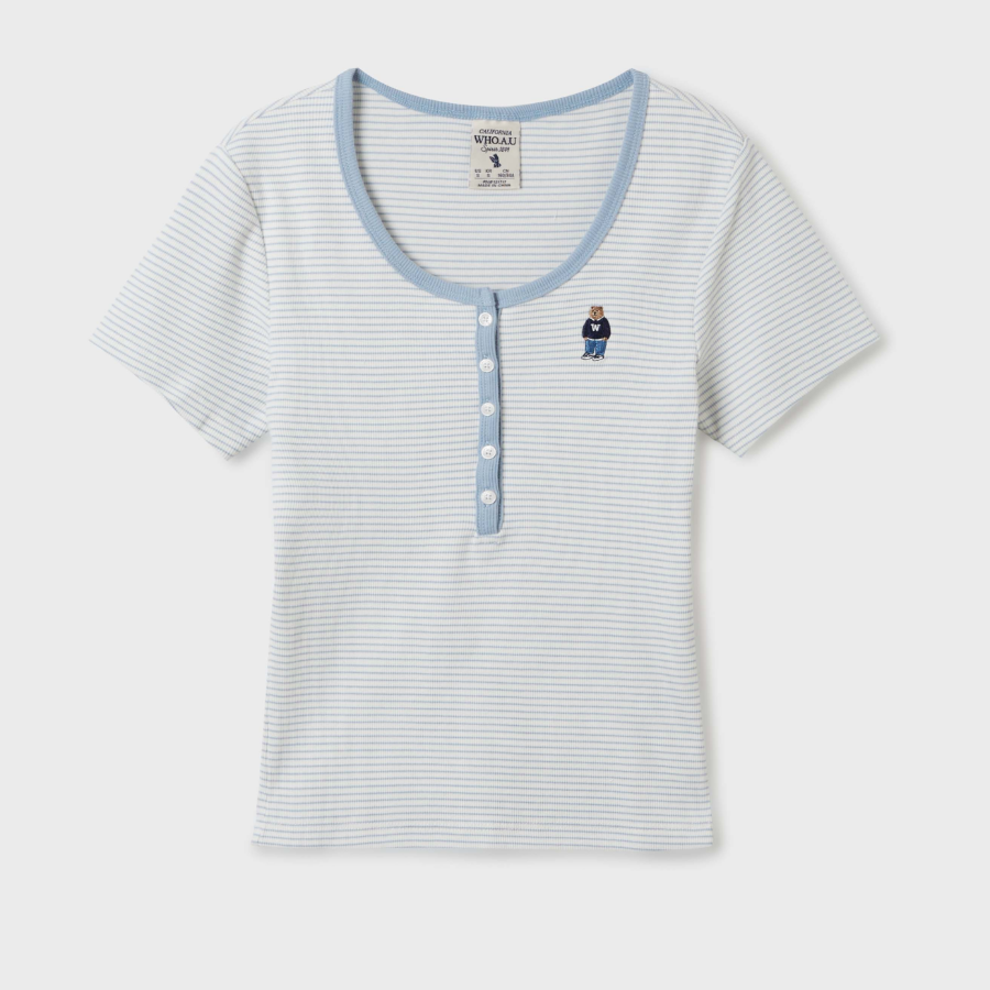 WHO.A.U — футболка Steve Ribbed Henry Neck T-Shirt[B]