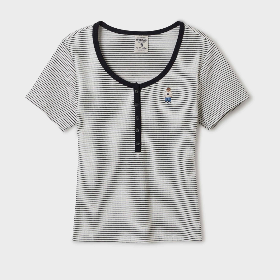 WHO.A.U — футболка Steve Ribbed Henry Neck T-Shirt[B]