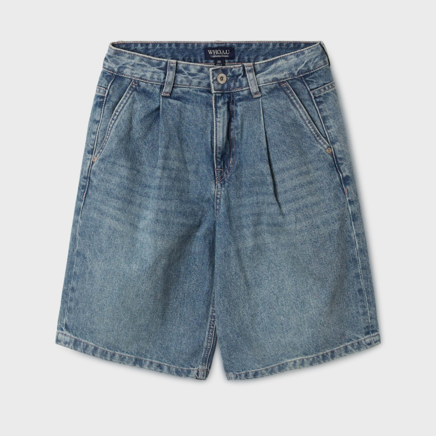 WHO.A.U — шорты Pin Tuck Denim Loose-fit Shorts (F)