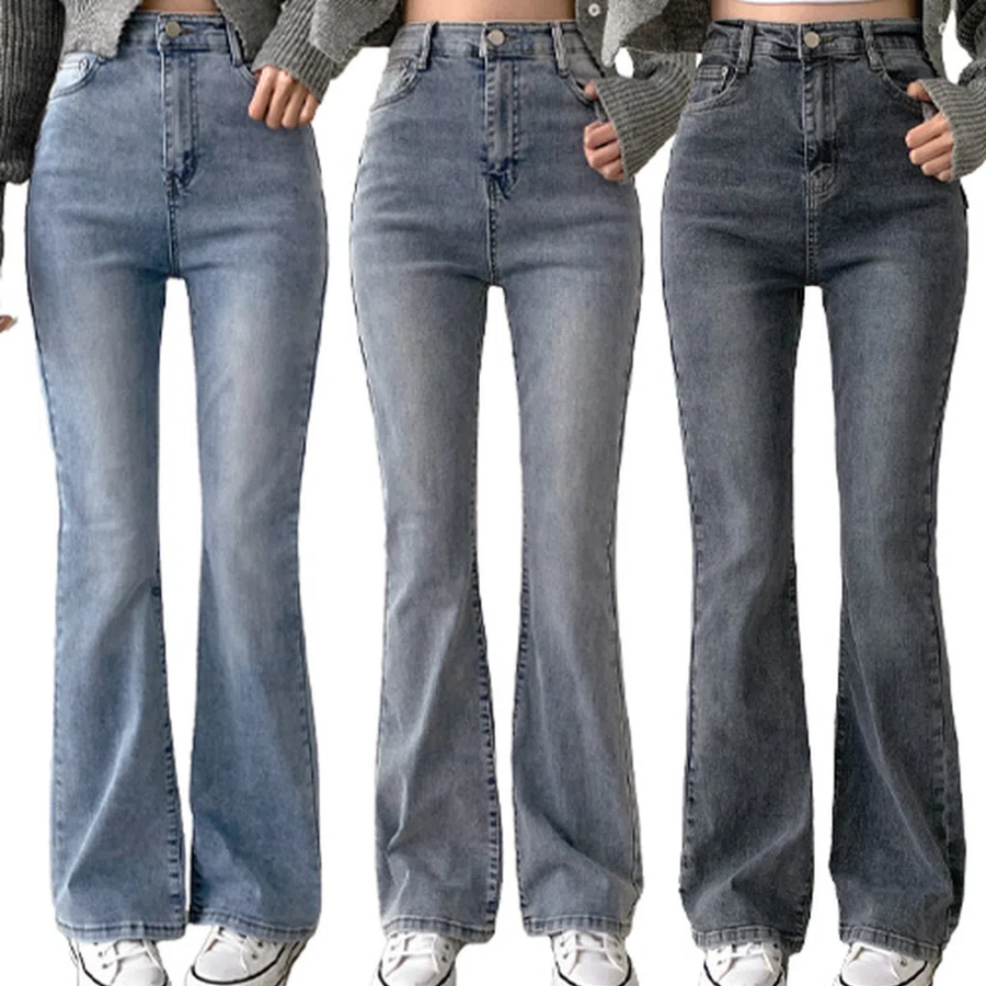 Джинсы с эластичным поясом, длинные, кроя bootcut на все сезоны