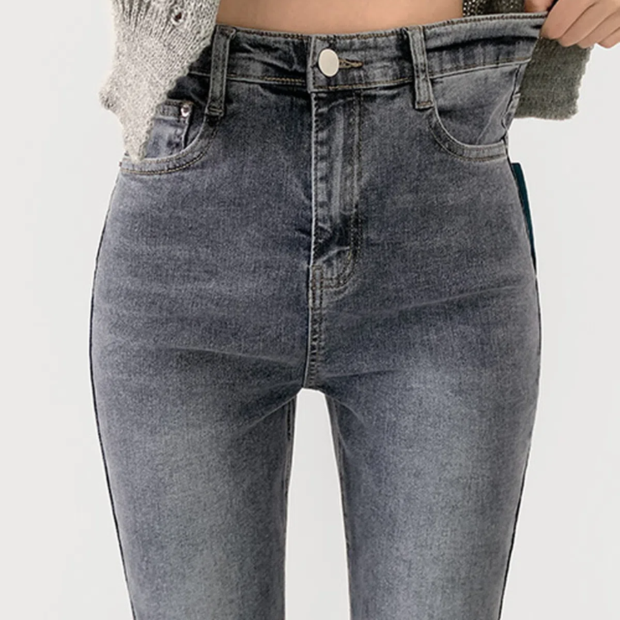 Джинсы с эластичным поясом, длинные, кроя bootcut на все сезоны