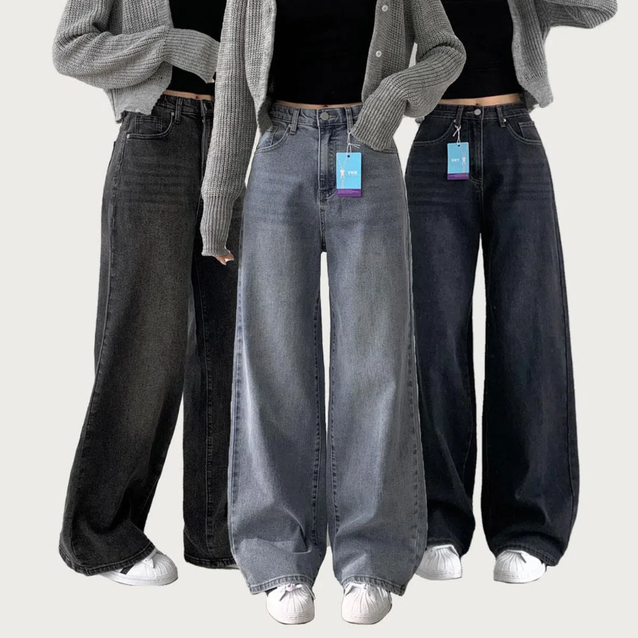 Джинсы из эластичного денима с полной резинкой и широким кроем на все сезоны