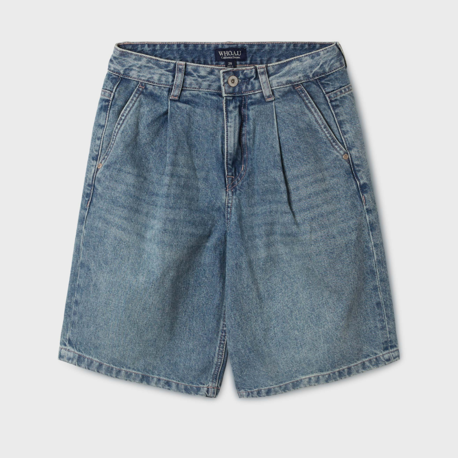 WHO.A.U — шорты Pin Tuck Denim Loose-fit Shorts (F)