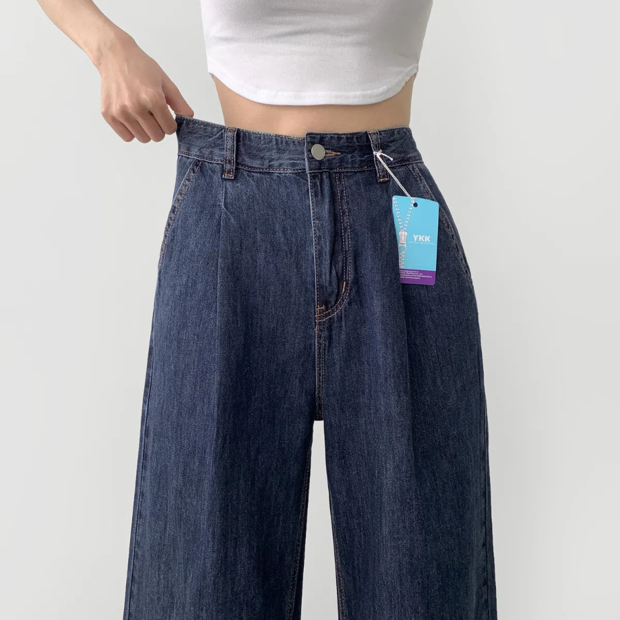 Летние длинные wide-fit джинсы с защипами, резинкой и эффектом охлаждения