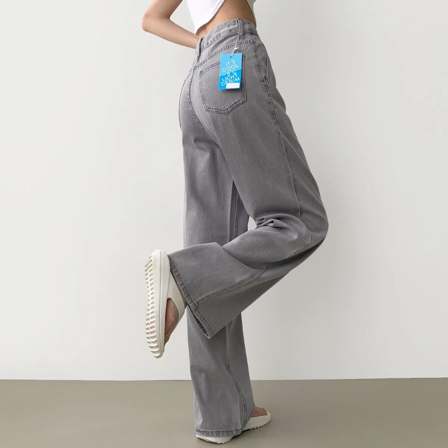 Летние длинные wide-fit джинсы с защипами, резинкой и эффектом охлаждения