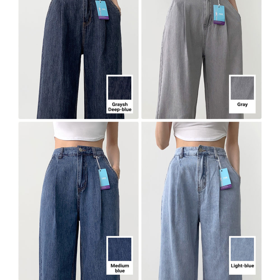 Летние длинные wide-fit джинсы с защипами, резинкой и эффектом охлаждения