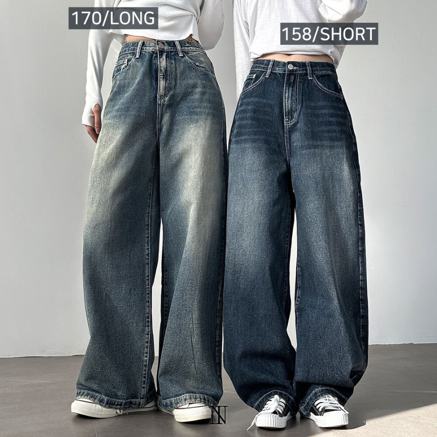 Женские джинсы с завышенной талией, варкой и ультра-широким кроем на кнопках