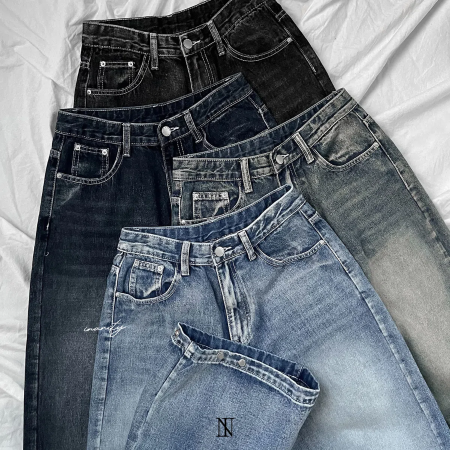 Женские джинсы с завышенной талией, варкой и ультра-широким кроем на кнопках