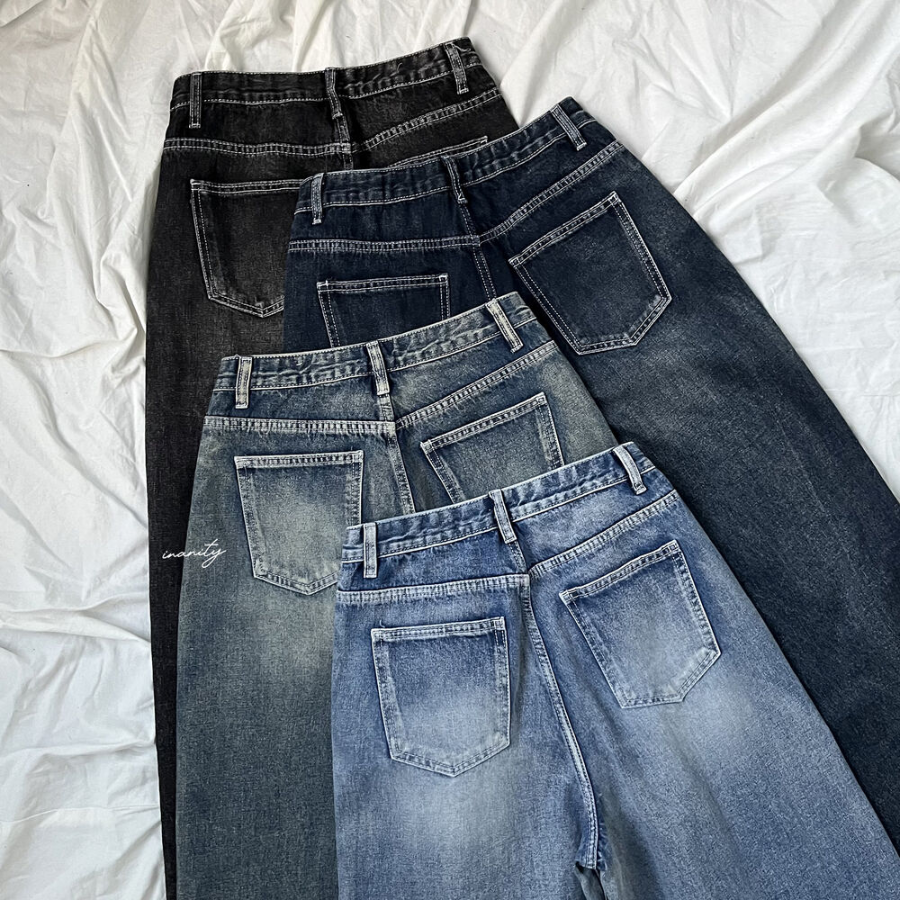 Женские джинсы с завышенной талией, варкой и ультра-широким кроем на кнопках