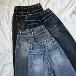 Женские джинсы с завышенной талией, варкой и ультра-широким кроем на кнопках