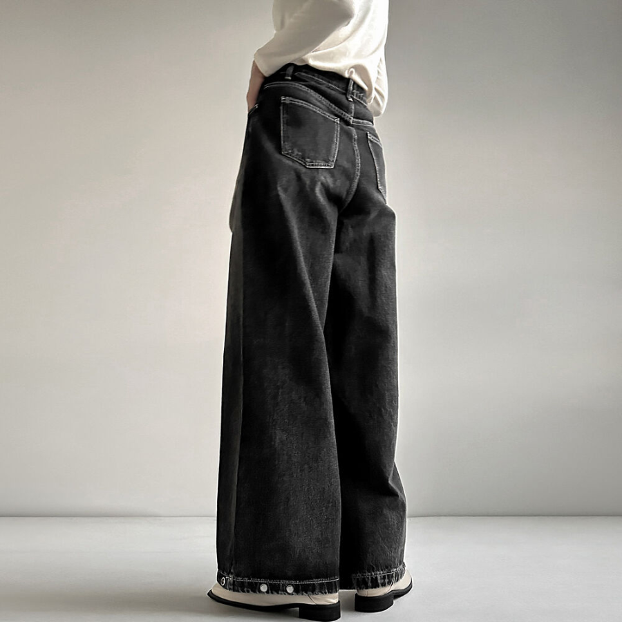 Женские джинсы с завышенной талией, варкой и ультра-широким кроем на кнопках